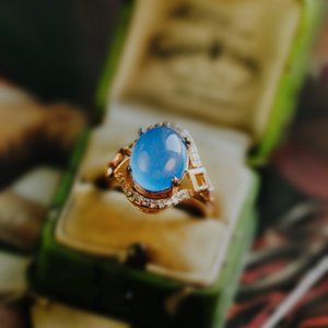 Rose Gold Aquamarine Blue Genuine Chalcedony Stone Ring for Her